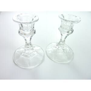 Vintage Crystal Candle Holders Clear Set of 2 Table Top Home Accessories Wedding